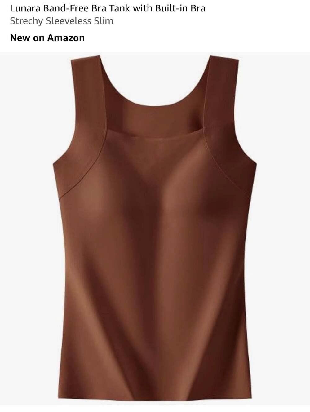 Bra Tank with Built-in Bra, Seamless Sleeveless Cami Square Neck, Coffee, Size M